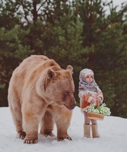 Beautiful Girl With A Brown Bear Paint by numbers