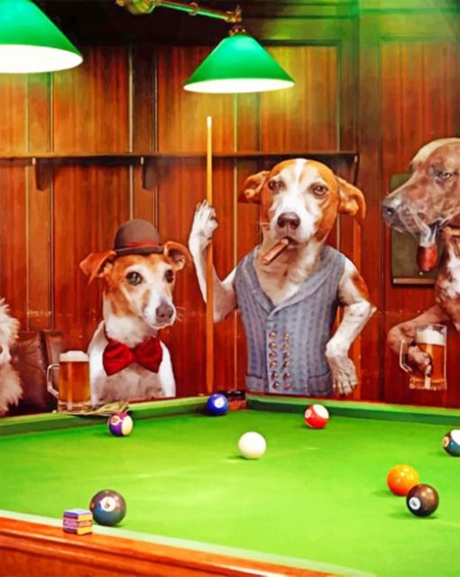 Dogs Playing Pool While Smoking paint by numbers