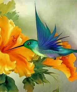 hummingbird and yellow flower paint by number