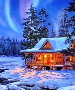 Snow Winter Cottage Paint by numbers