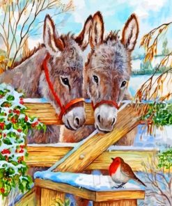 donkeys-and-cadinal-bird-paint-by-number