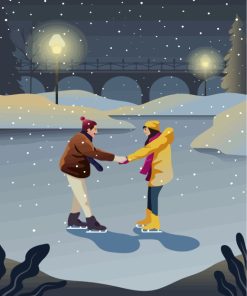 Illustration Couple Ice Skating Paint by numbers