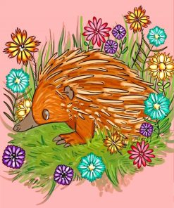 Cute Little Enchidna In Flowers paint by numbers