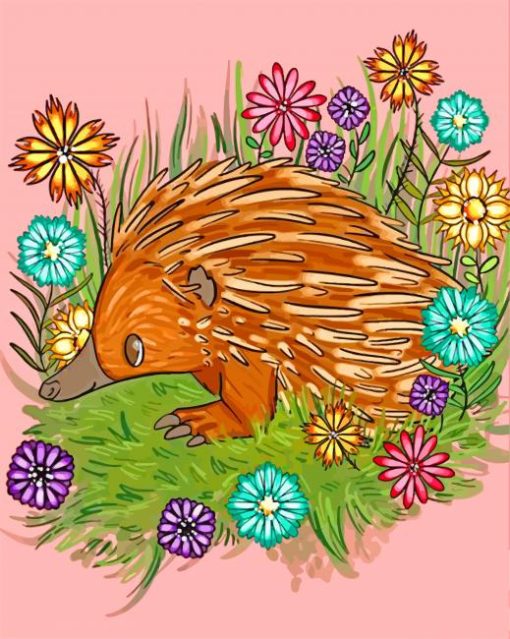 Cute Little Enchidna In Flowers paint by numbers