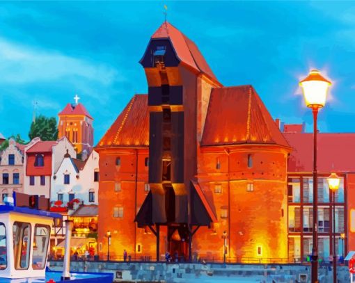 Aesthetic Gdańsk medieval crane paint by number