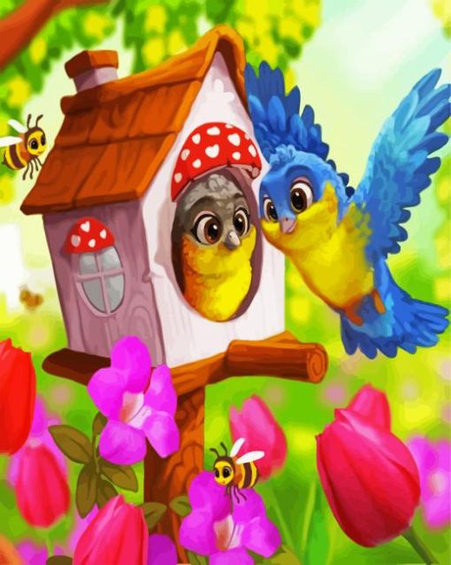 Cute Birds And Bees paint by numbers