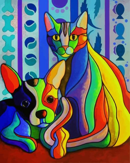 Cute And Colorful Cat And Dog paint by numbers