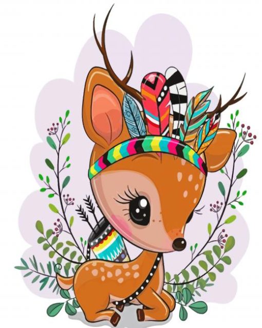 Cute Deer With Flowers paint by numbers