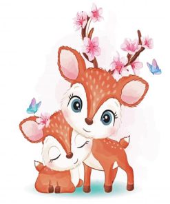 Cute Two Deers With Flowers paint by numbers