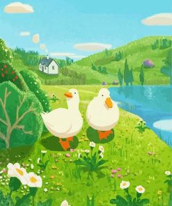 Two White Duck Near River paint by numbers