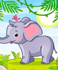 Cute Elephant And Bird paint by numbers