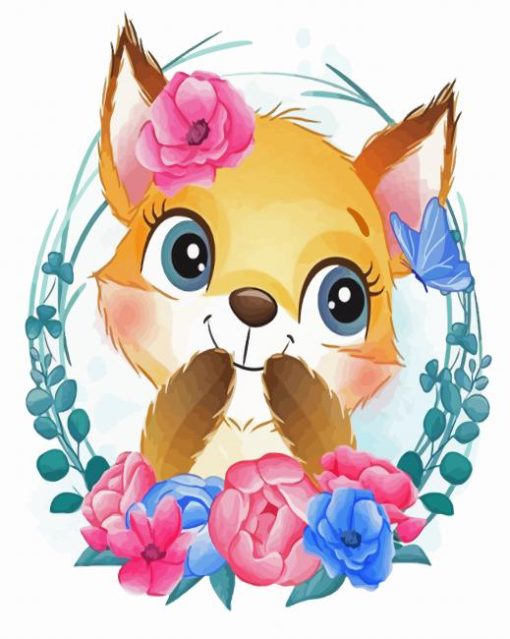 Cute Little Fox With Flowers paint by numbers