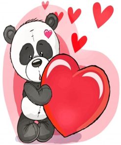 Cute Panda Holding Heart paint by numbers