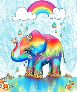 Cute Rainbow Elephant paint by numbers