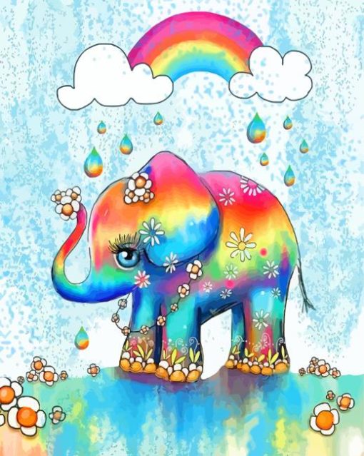 Cute Rainbow Elephant paint by numbers