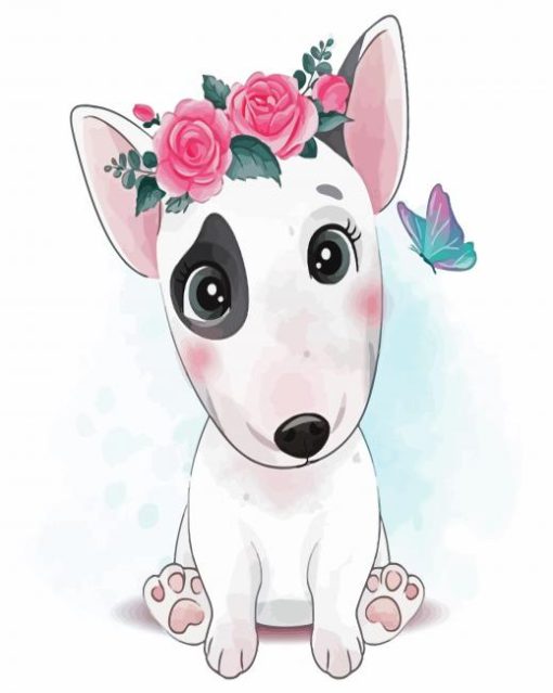 Cute Little White Dog With Flowers paint by numbers