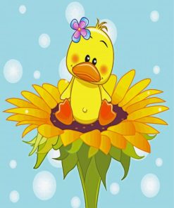 Cute Little Duck On Sunflower paint by numbers