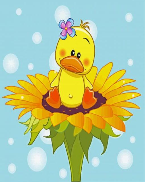 Cute Little Duck On Sunflower paint by numbers