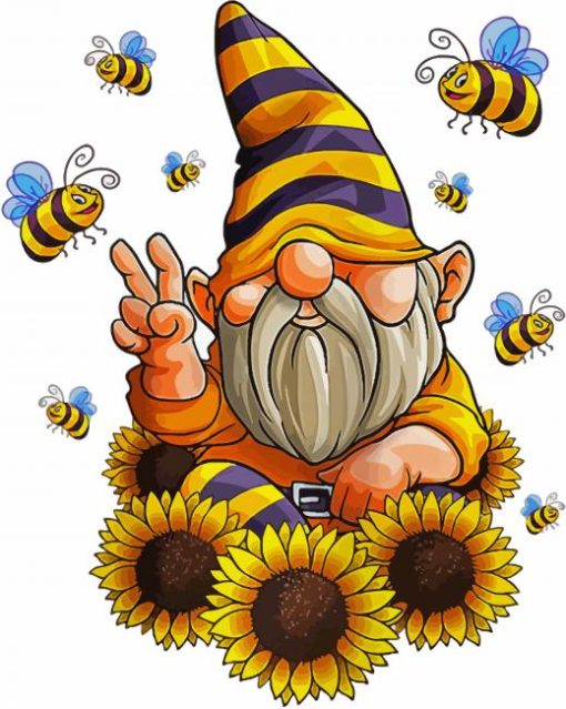 Cute Drawf And Bees paint by numbers