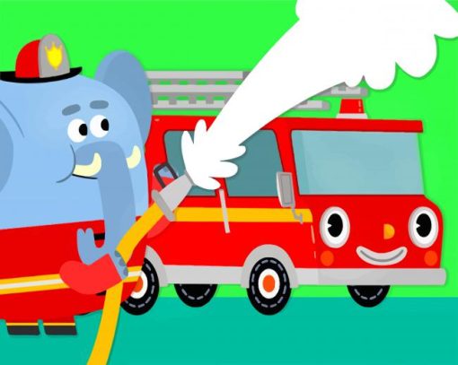 Elephant Fireman And Firetruck paint by numbers