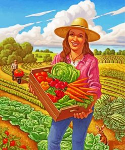 Farmer Lady Holding Veggies paint by numbers