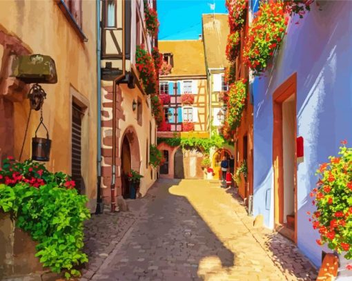 Alsace Village Streets France paint by numbers