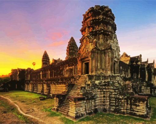 Aesthetic Angkor Wat Cambodia paint by numbers