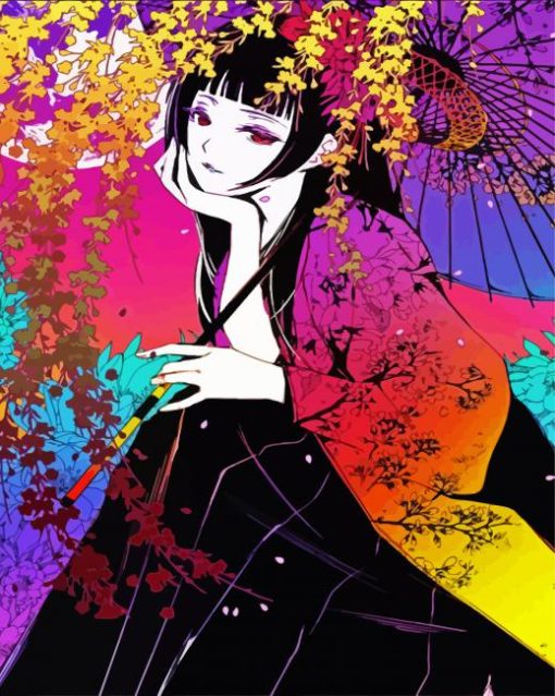 Anime Girl Wearing Kimono paint by numbers