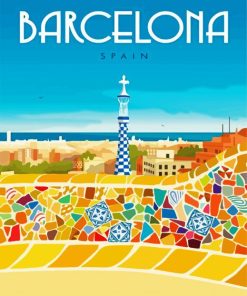 Barcelona Park Gaudi Poster paint by numbers