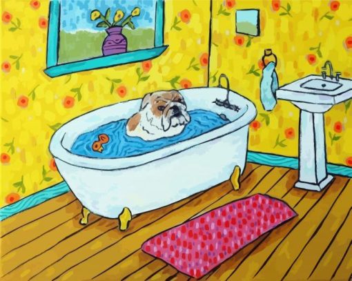 Adorable Bulldog In Tub paint by numbers