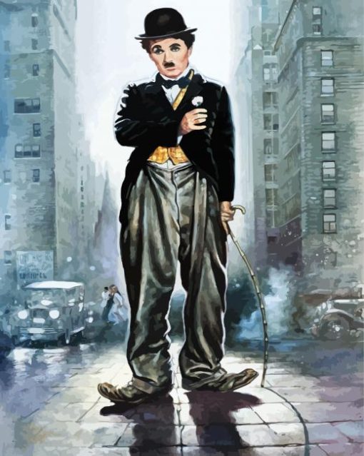 Sad Charlie Chaplin Holding Flower paint by numbers