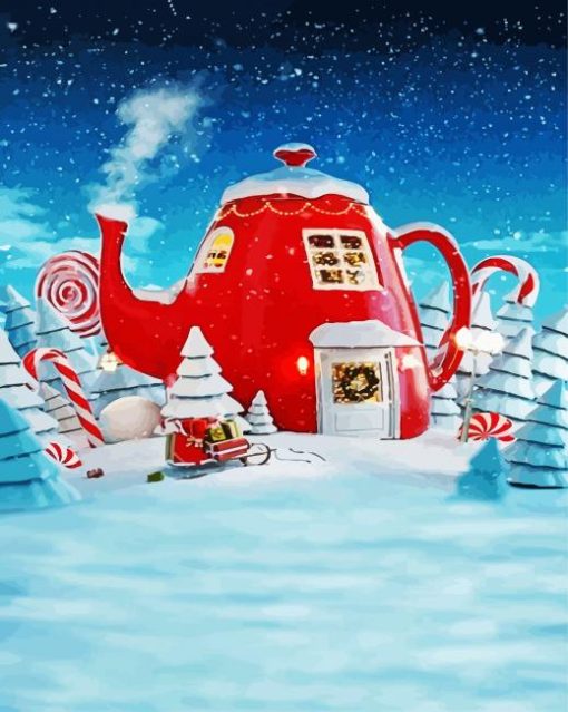 Christmas Kettle House Animation paint by numbers