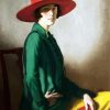 Classic Girl In A Red Hat And Green Dress paint by numbers