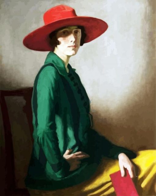 Classic Girl In A Red Hat And Green Dress paint by numbers