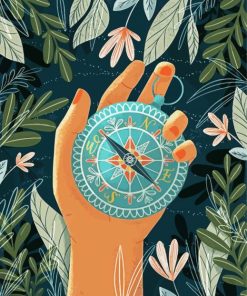 Aesthetic Hand Holding A Compass paint by numbers