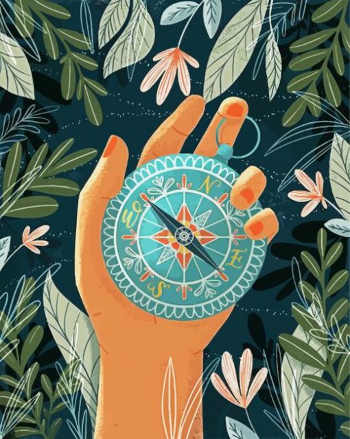 Aesthetic Hand Holding A Compass paint by numbers