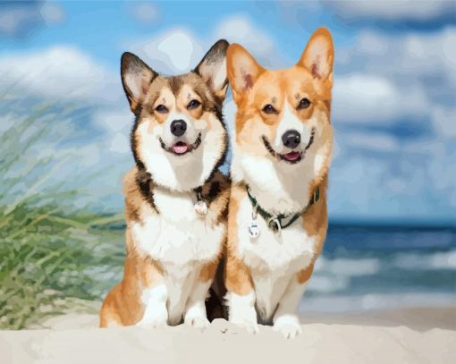 Two Cute Corgis Puppies Animals paint by numbers