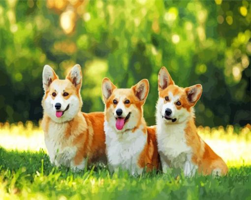 Tree Cute Corgi Dogs Animals paint by numbers