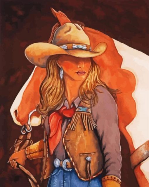 Aesthetic Cowgirl With AHat And Horse paint by numbers