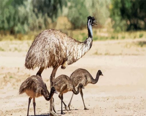 Emu Bird With Chiks paint by numbers