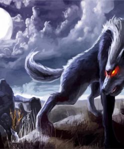 Fantasy Wolf In Cemetery paint by numbers