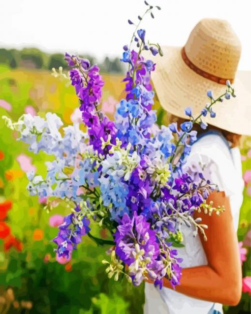 Girl With Larkspur Flowers paint by numbers