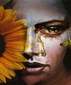 Girl Crying And Sunflower paint by numbers