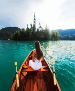 Aesthetic Girl In Boat In Lake Bled paint by numbers