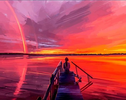 Girl Sitting In Dock At Sunset paint by numbers