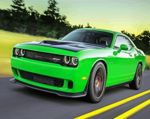 Greeen Dodge CHallenger Hellcat Car paint by numbers