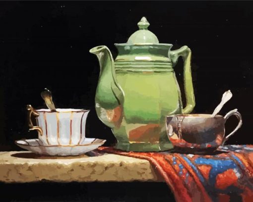 Green Teapot Art paint by numbers