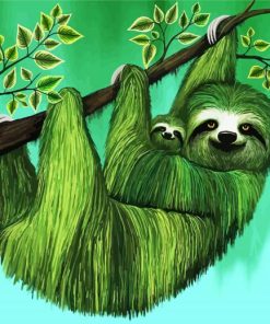 Hanging Green Sloth With His Mother paint by numbers