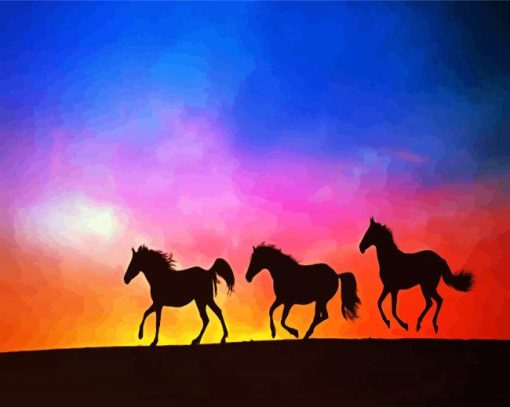 Horses Herd Silhouette paint by numbers