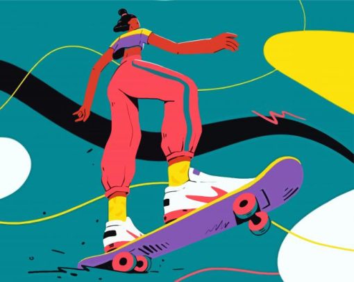 Illustration Skaterboarding Art paint by numbers